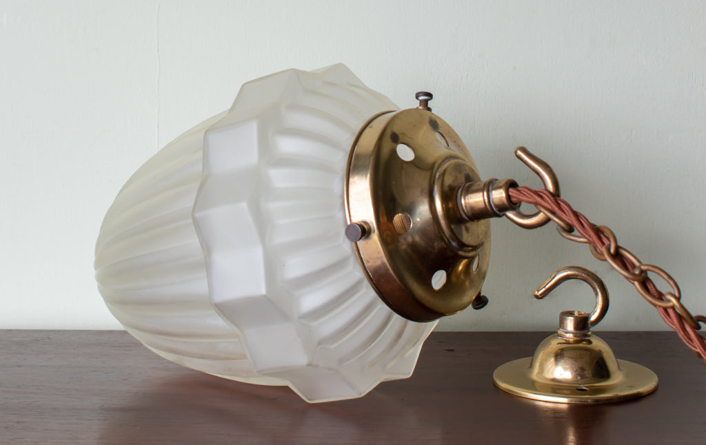 Art Deco Frosted Glass Acorn Pendant Light