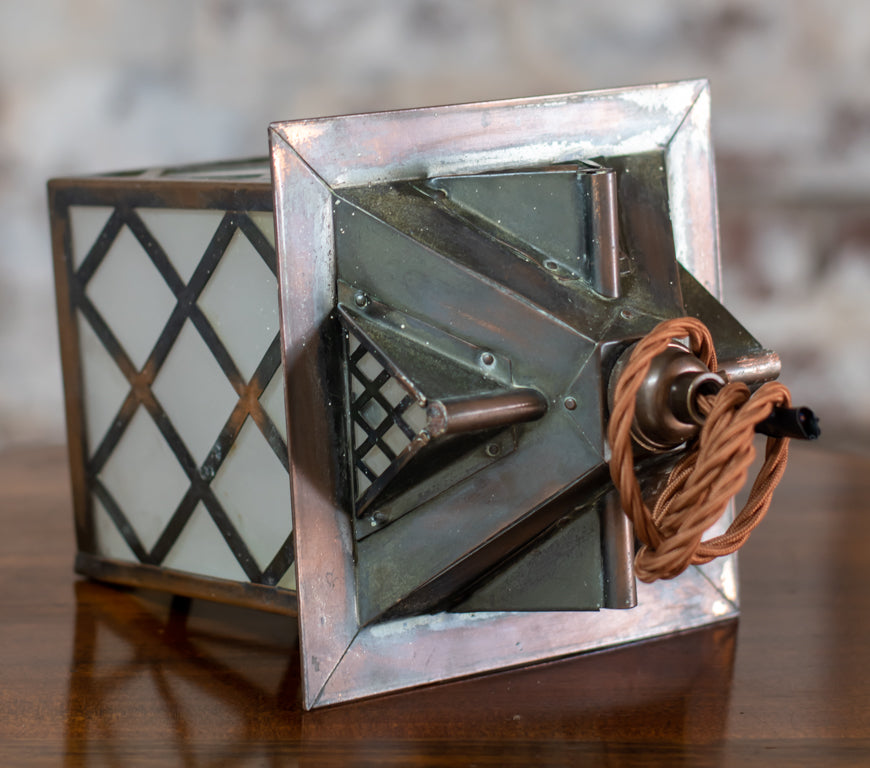 Arts & Crafts Copper Smoked Glass Lantern Pendant Light