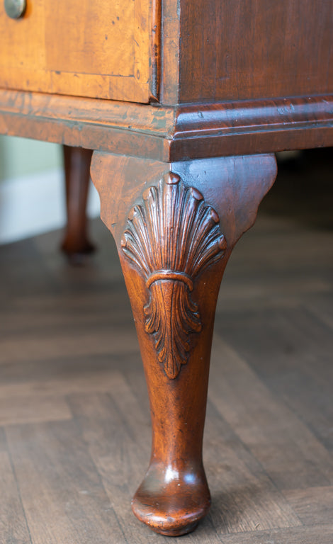 Queen Anne Inlaid Burr Walnut 2 Drawer Chest on Stand