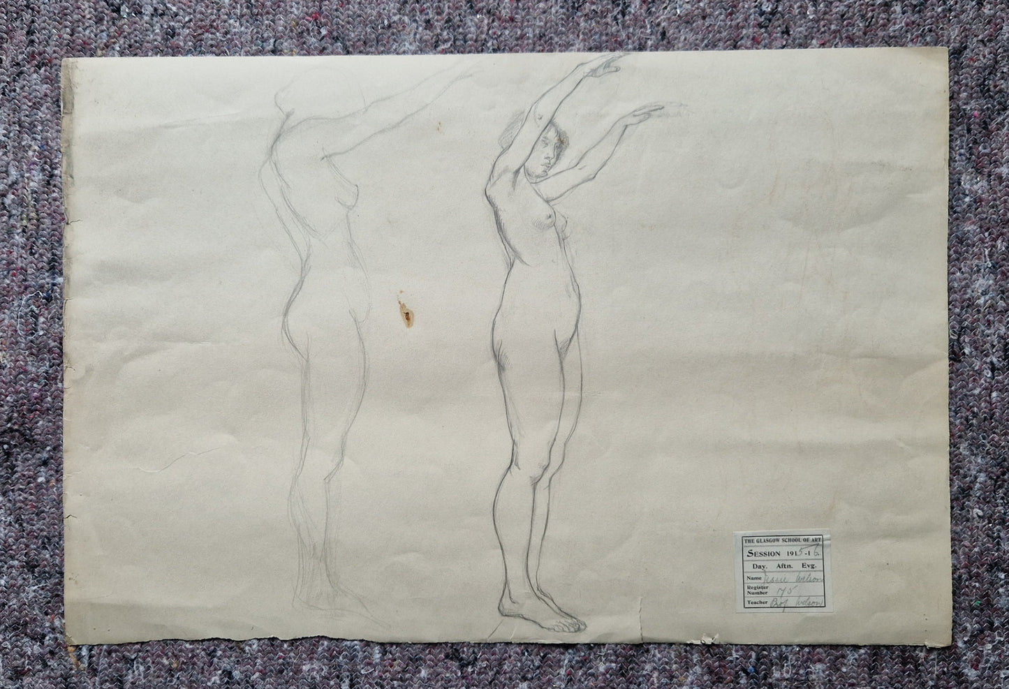 Collection of 9x Jessie Wilson Life Drawings Glasgow School of Art