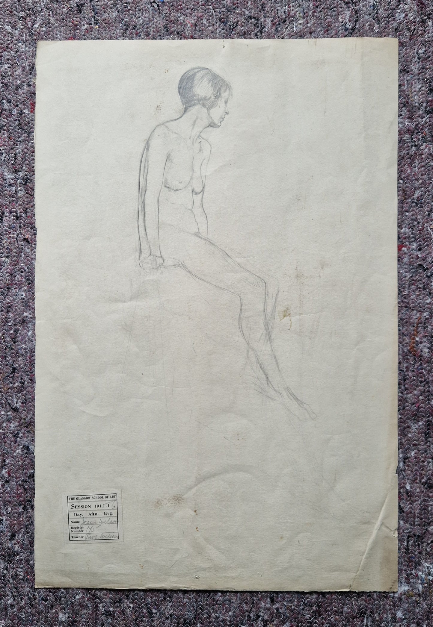 Collection of 9x Jessie Wilson Life Drawings Glasgow School of Art