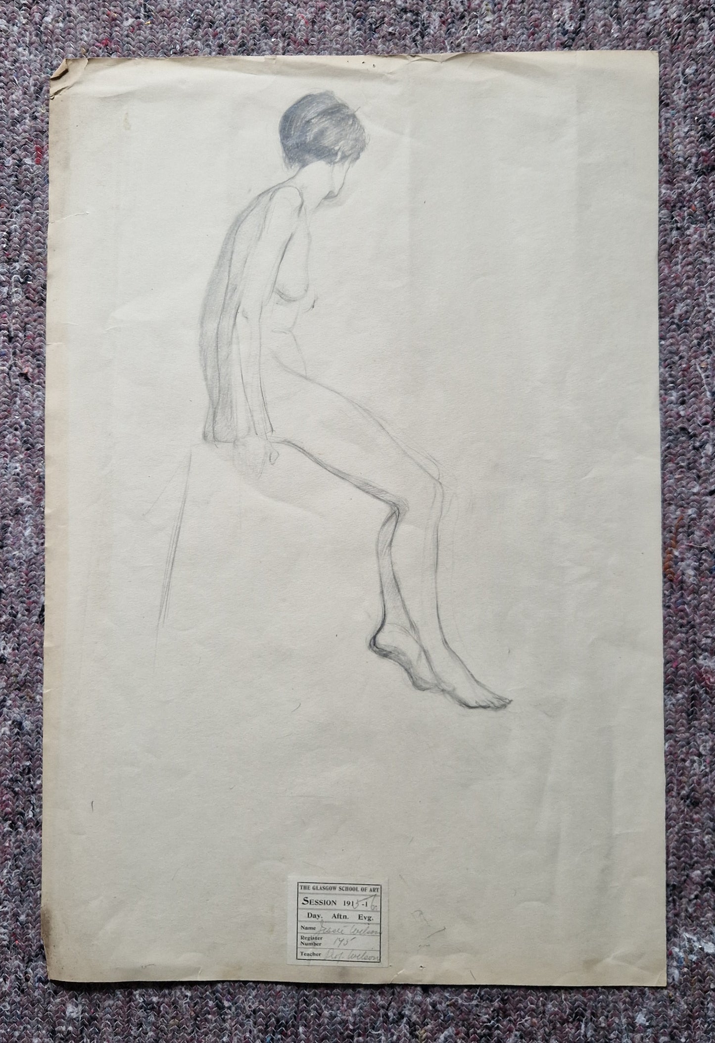 Collection of 9x Jessie Wilson Life Drawings Glasgow School of Art