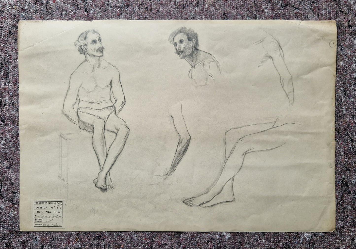 Collection of 9x Jessie Wilson Life Drawings Glasgow School of Art