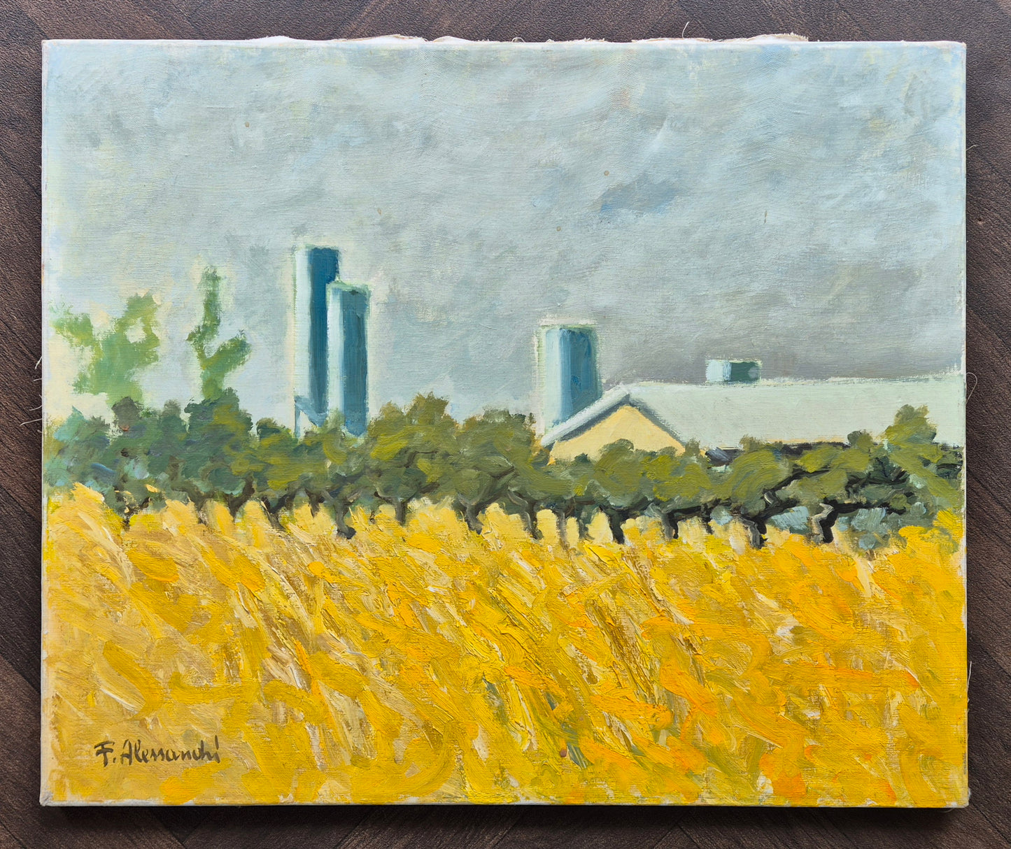 Francesco Alessandri Sentinelle D'Industria A Latina 1988 Oil on Canvas Painting