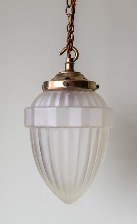 Art Deco Frosted Glass Acorn Pendant Light