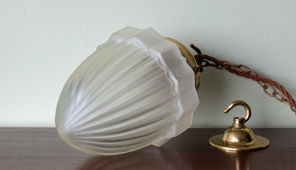 Art Deco Frosted Glass Acorn Pendant Light