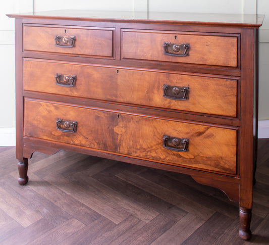 Art Nouveau Walnut/ Burr Walnut Two Over Two Chest of Drawers