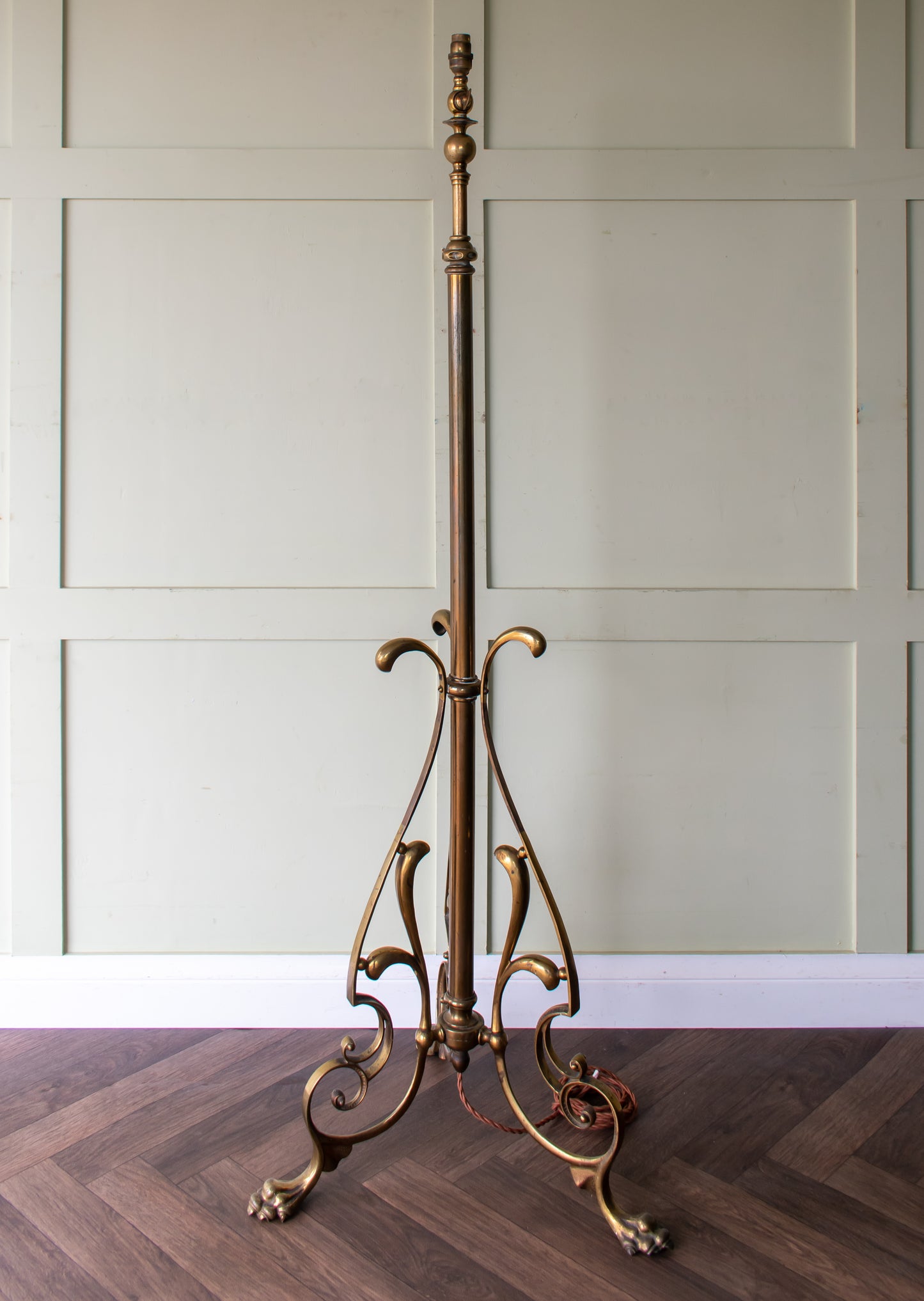 Art Nouveau Brass Rise & Fall Telescopic Standard Floor Lamp