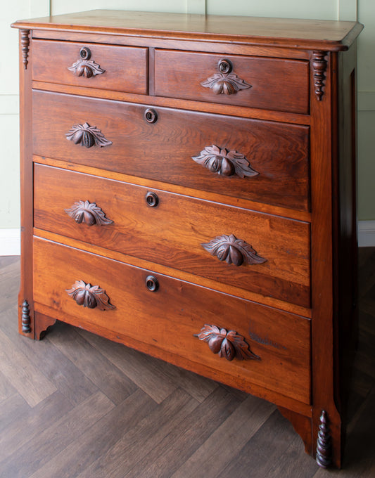 Arts & Crafts Walnut 2 Over 3 Chest of Drawers