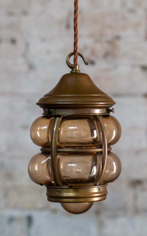 Arts & Crafts Copper Bubble Glass Lantern Pendant Light