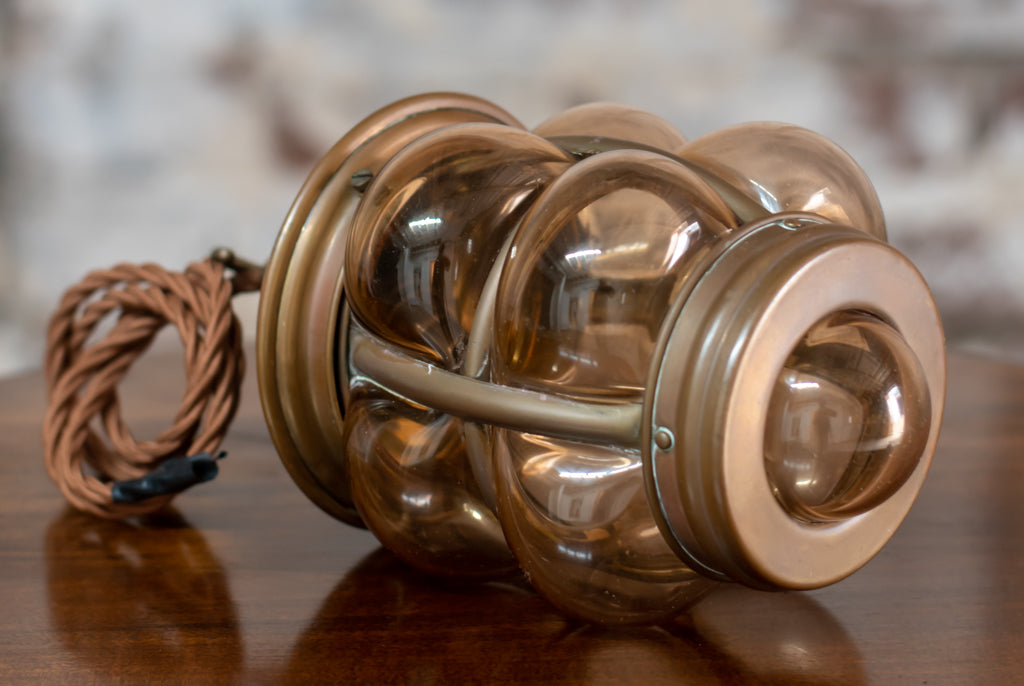 Arts & Crafts Copper Bubble Glass Lantern Pendant Light