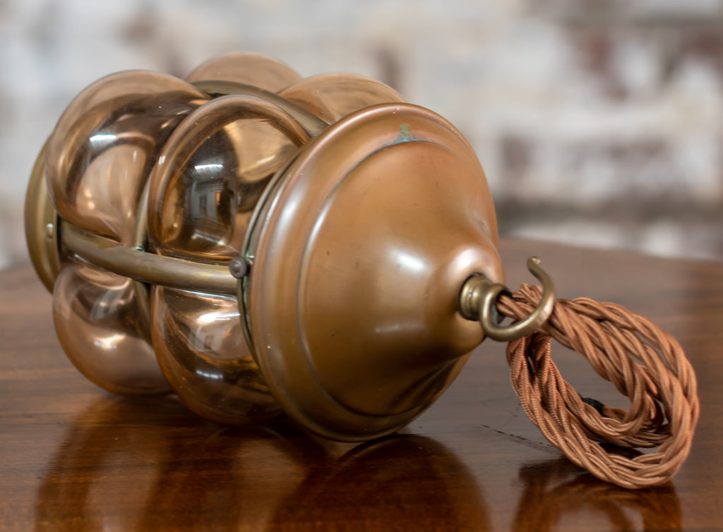 Arts & Crafts Copper Bubble Glass Lantern Pendant Light