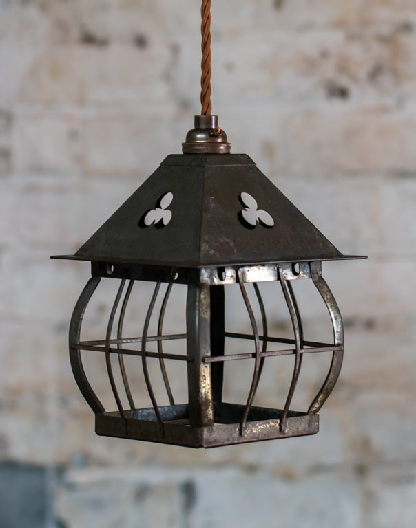 Arts & Crafts Brass Cage Lantern Pendant Light