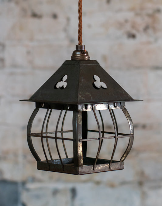 Arts & Crafts Brass Cage Lantern Pendant Light