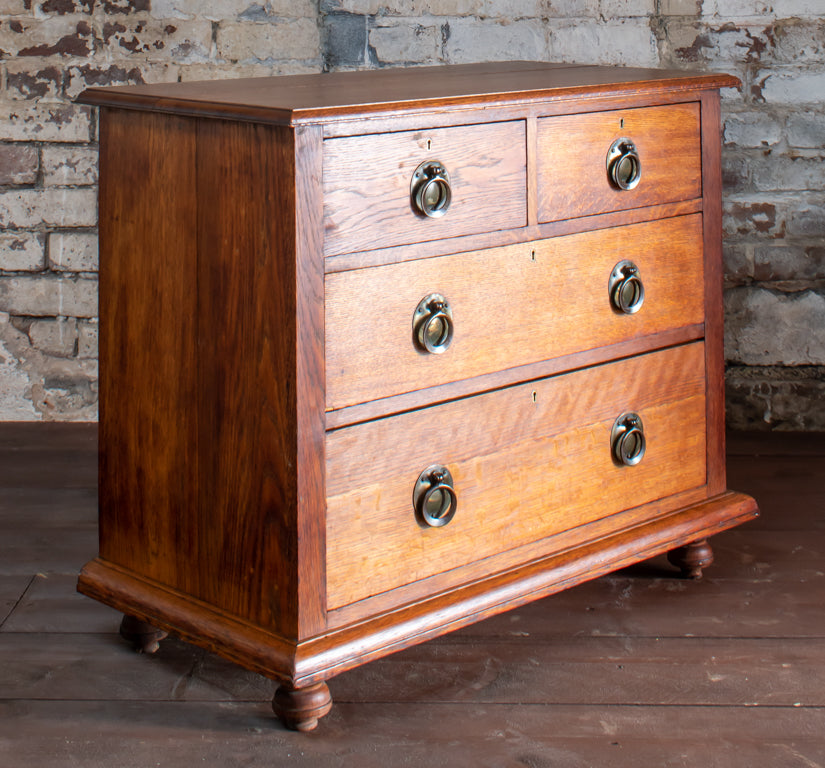 Arts & Crafts Oak Chest of 2 Over 2 Drawers
