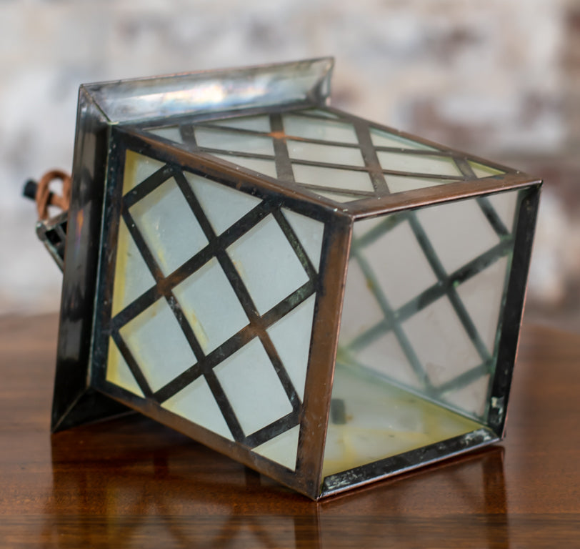 Arts & Crafts Copper Smoked Glass Lantern Pendant Light