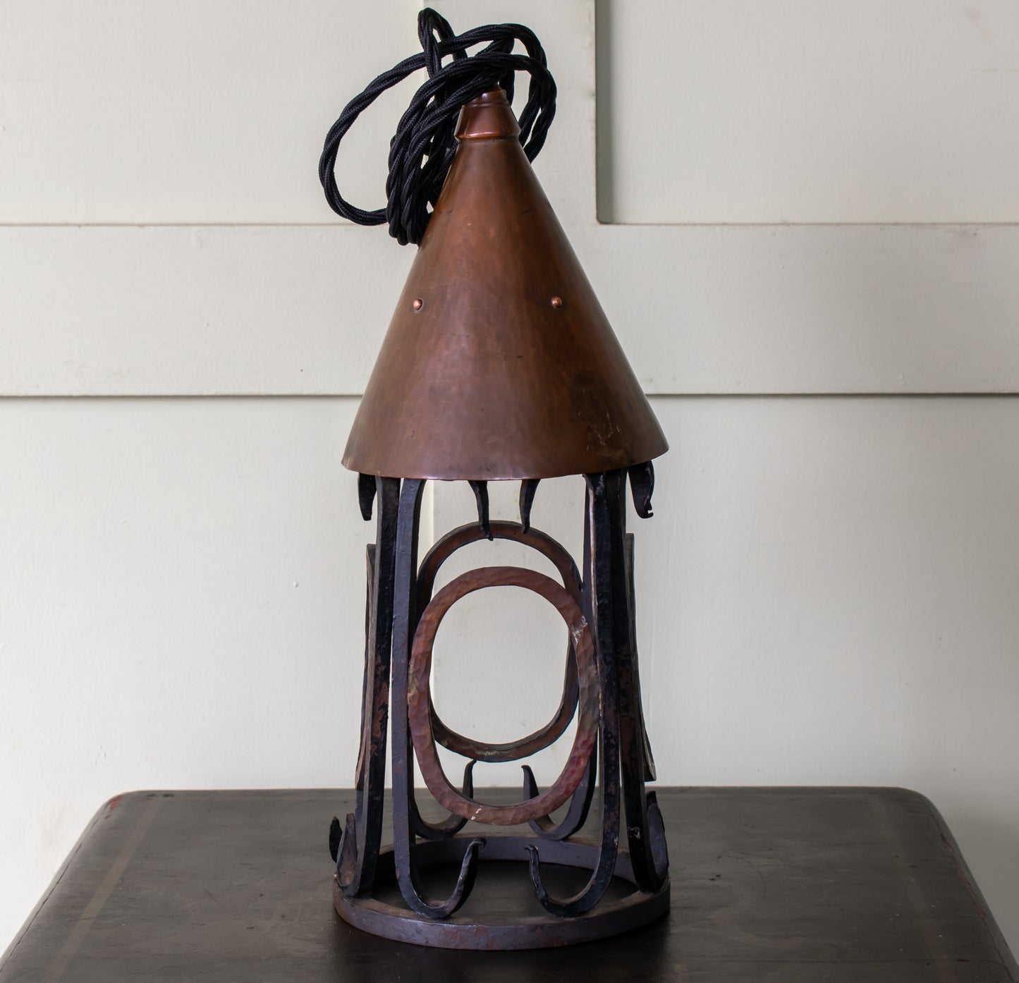 Arts & Crafts Copper & Wrought Iron Lantern Pendant Light