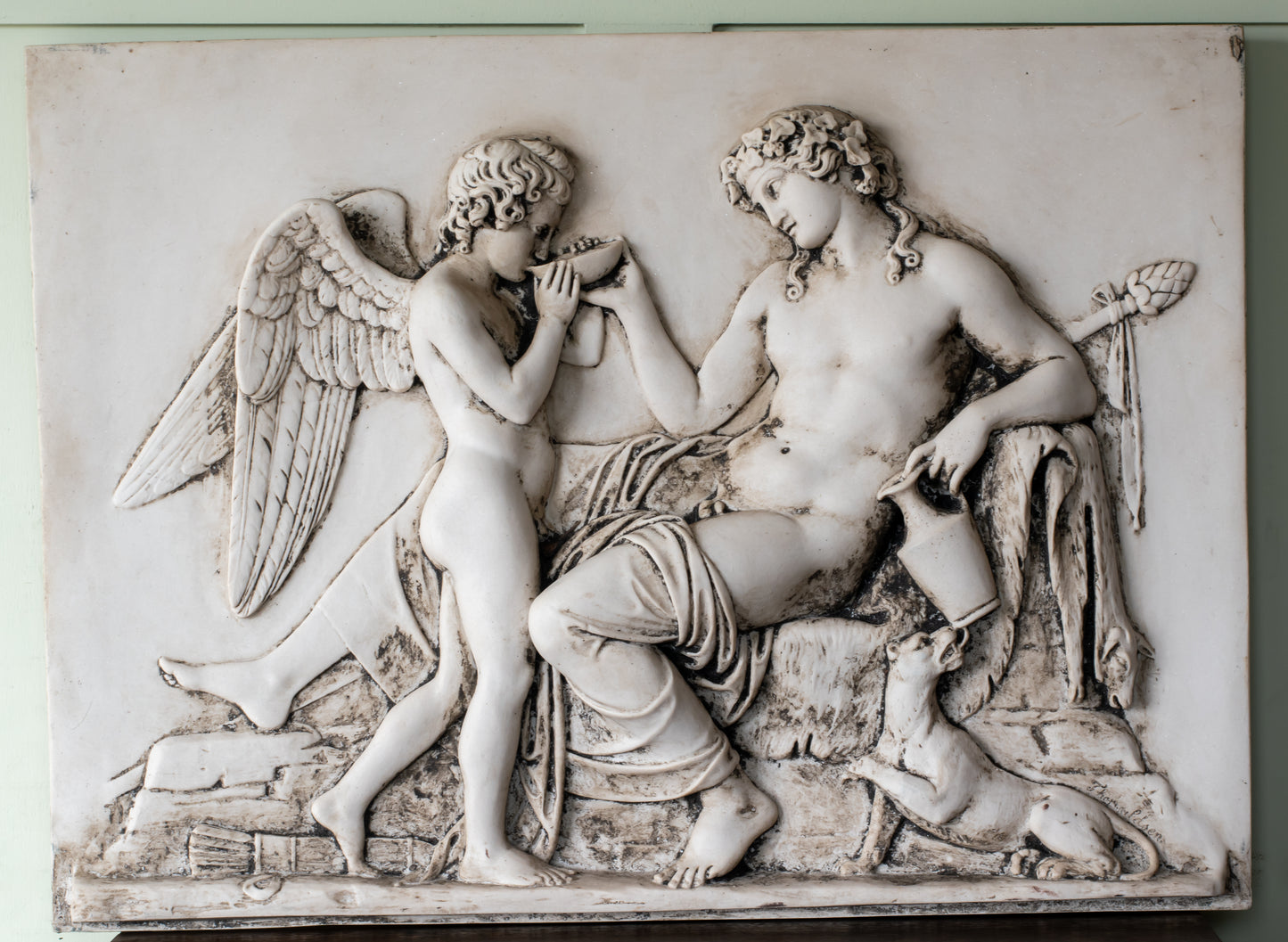 Cupid & Bacchus Relief Plaque After Bertel Thorvalsden