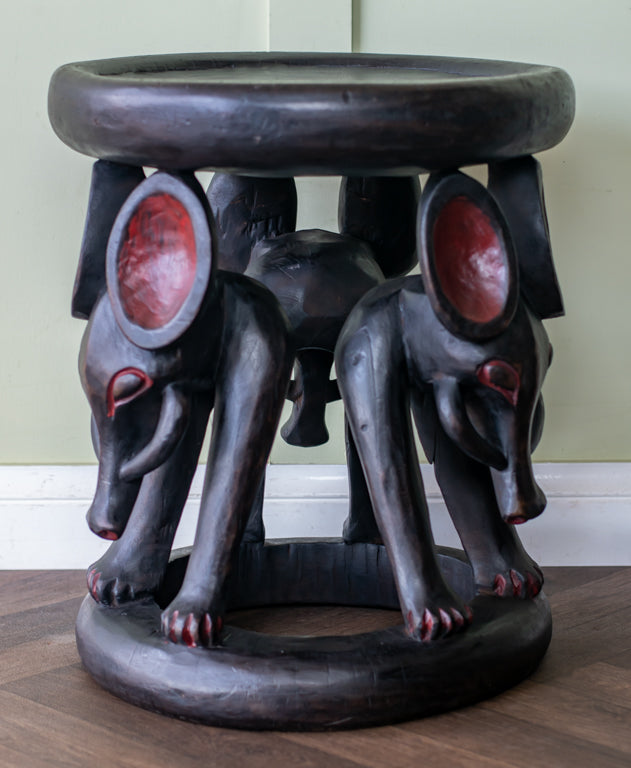 Baule/ Bamileke African Tribal Carved Elephant Stool/ Side Table