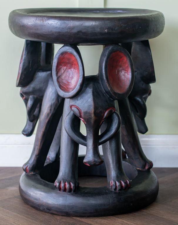 Baule/ Bamileke African Tribal Carved Elephant Stool/ Side Table