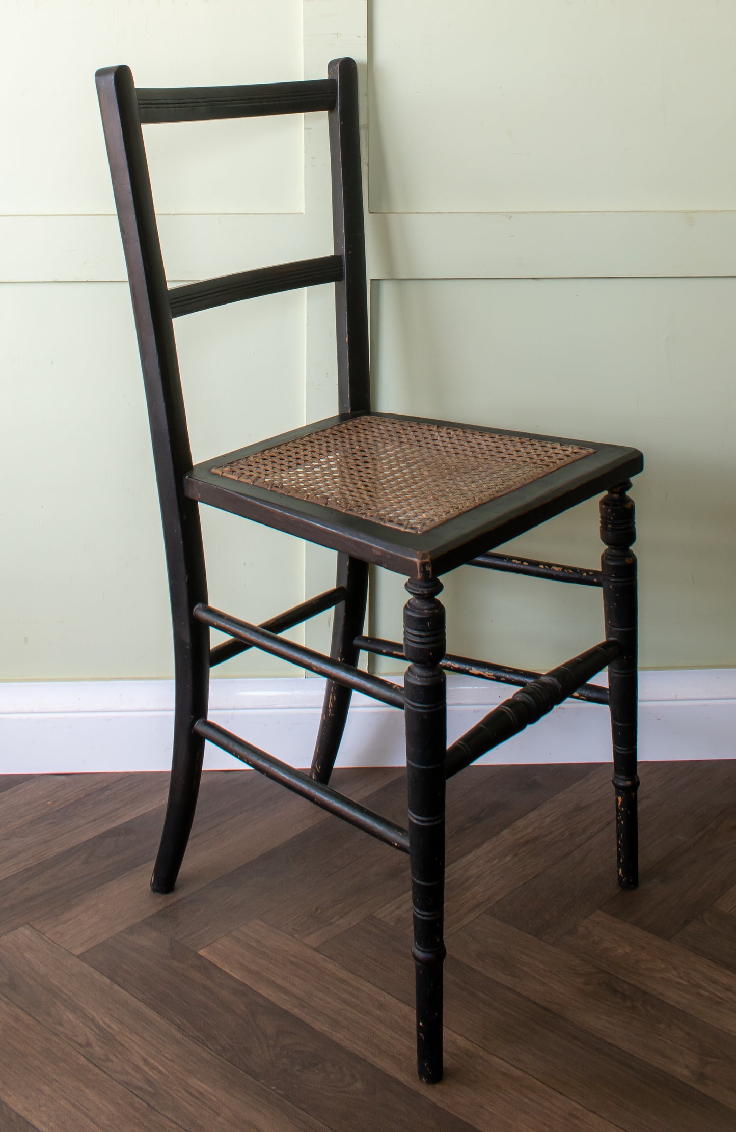 Pair of Ebonised Cane Seat Bedroom Chairs