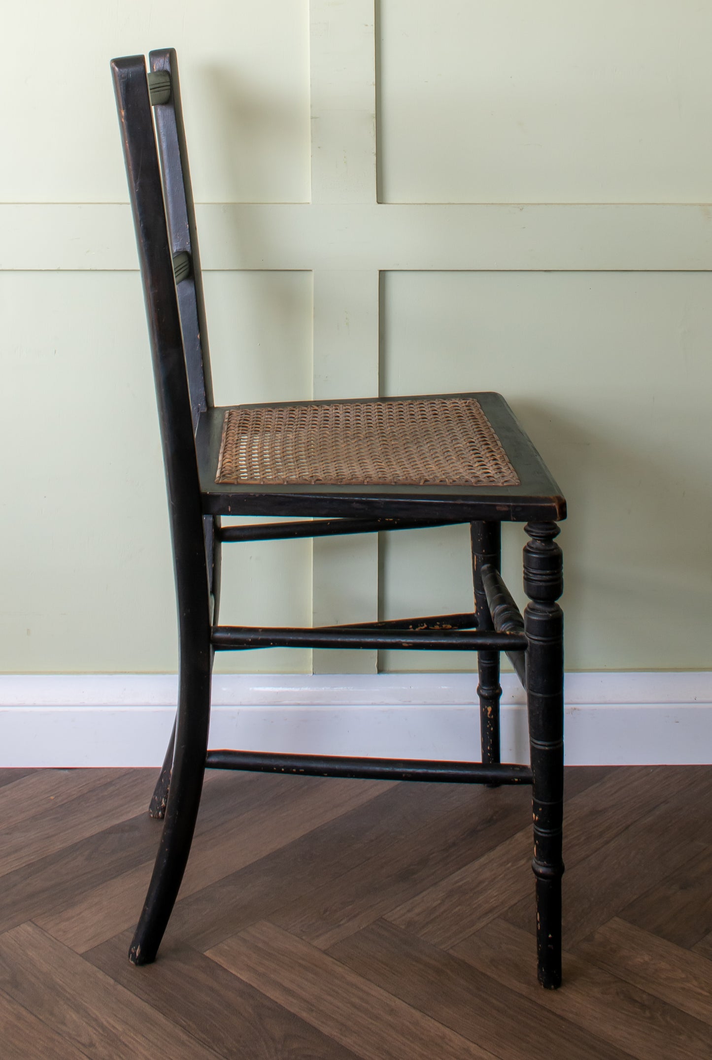 Pair of Ebonised Cane Seat Bedroom Chairs