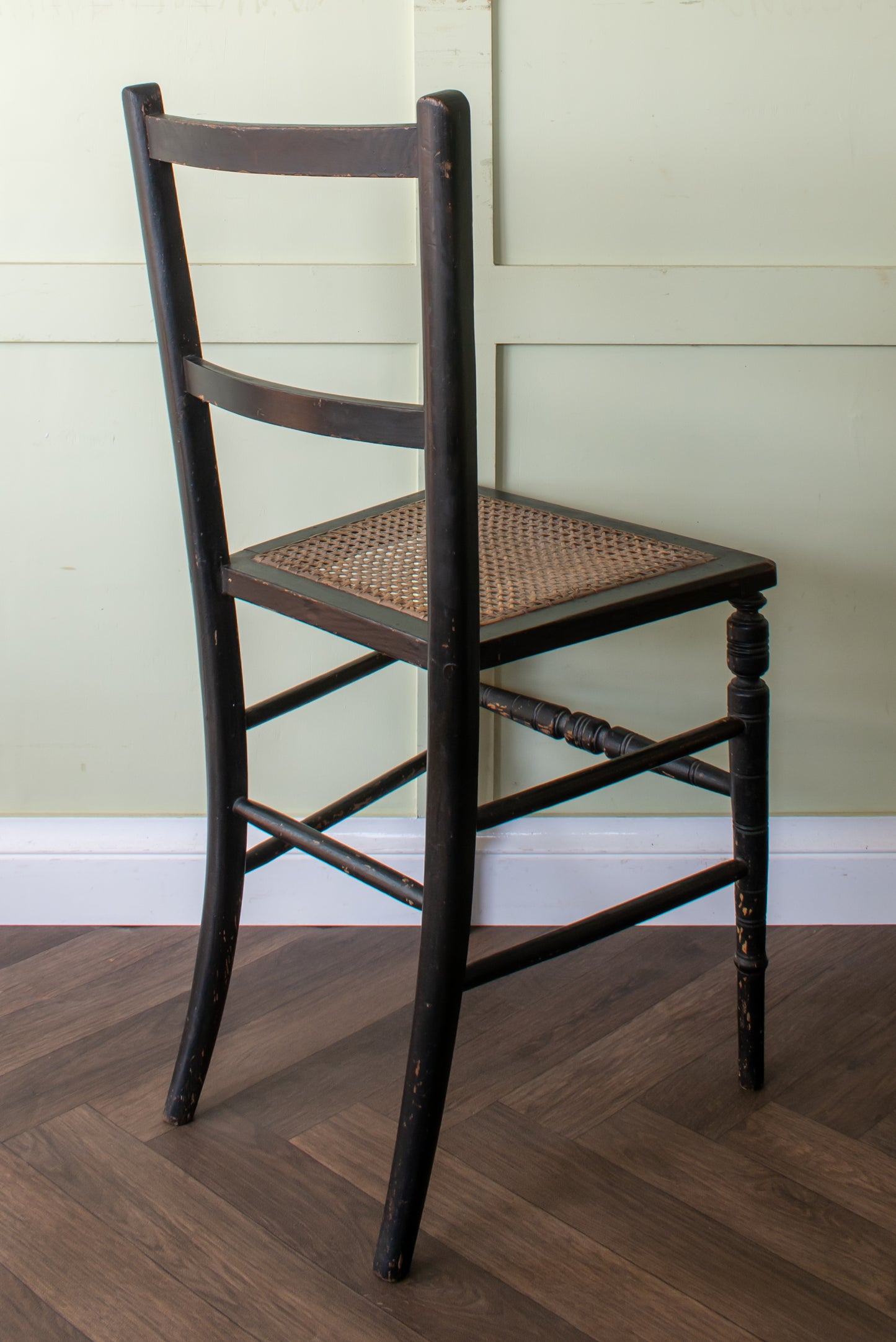 Pair of Ebonised Cane Seat Bedroom Chairs