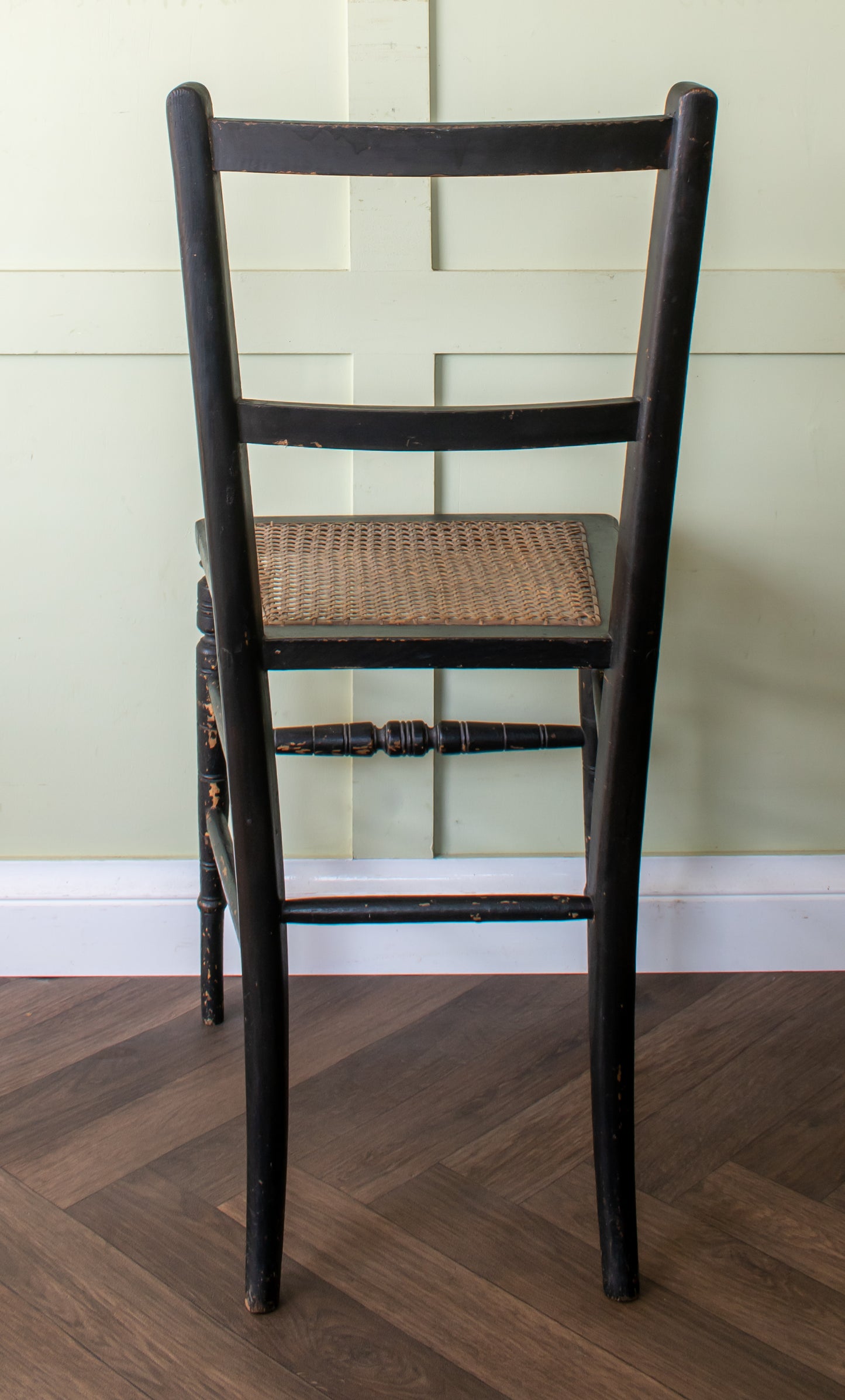 Pair of Ebonised Cane Seat Bedroom Chairs