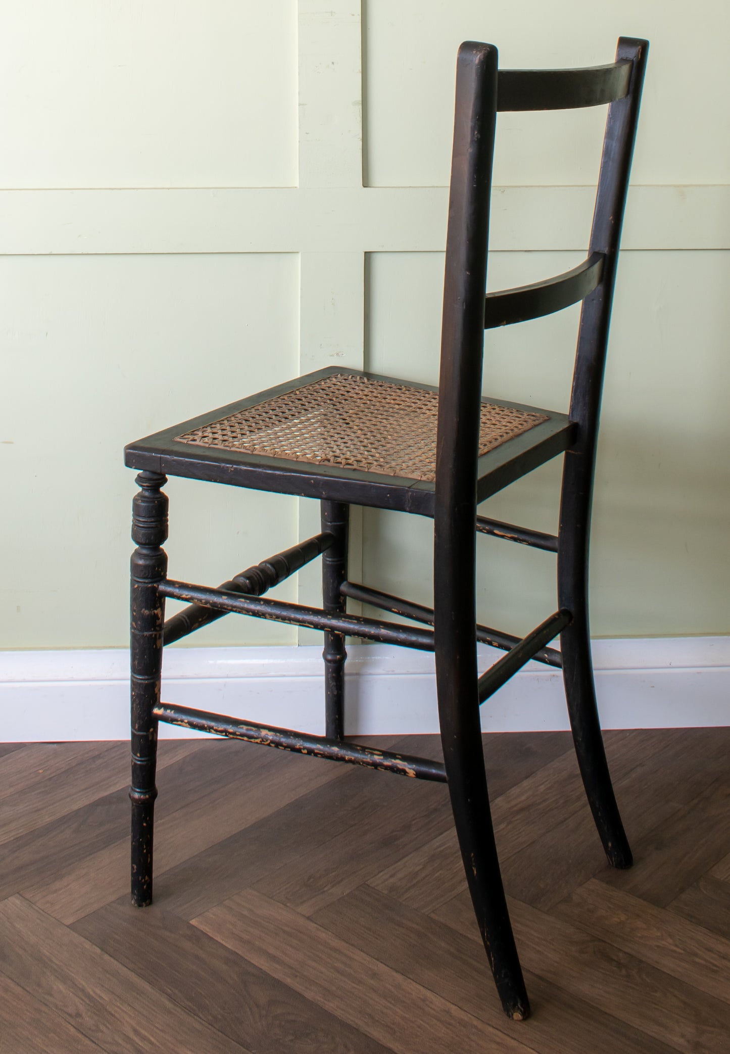 Pair of Ebonised Cane Seat Bedroom Chairs