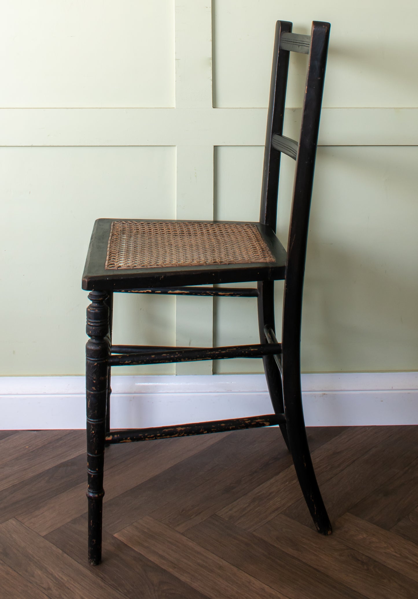 Pair of Ebonised Cane Seat Bedroom Chairs