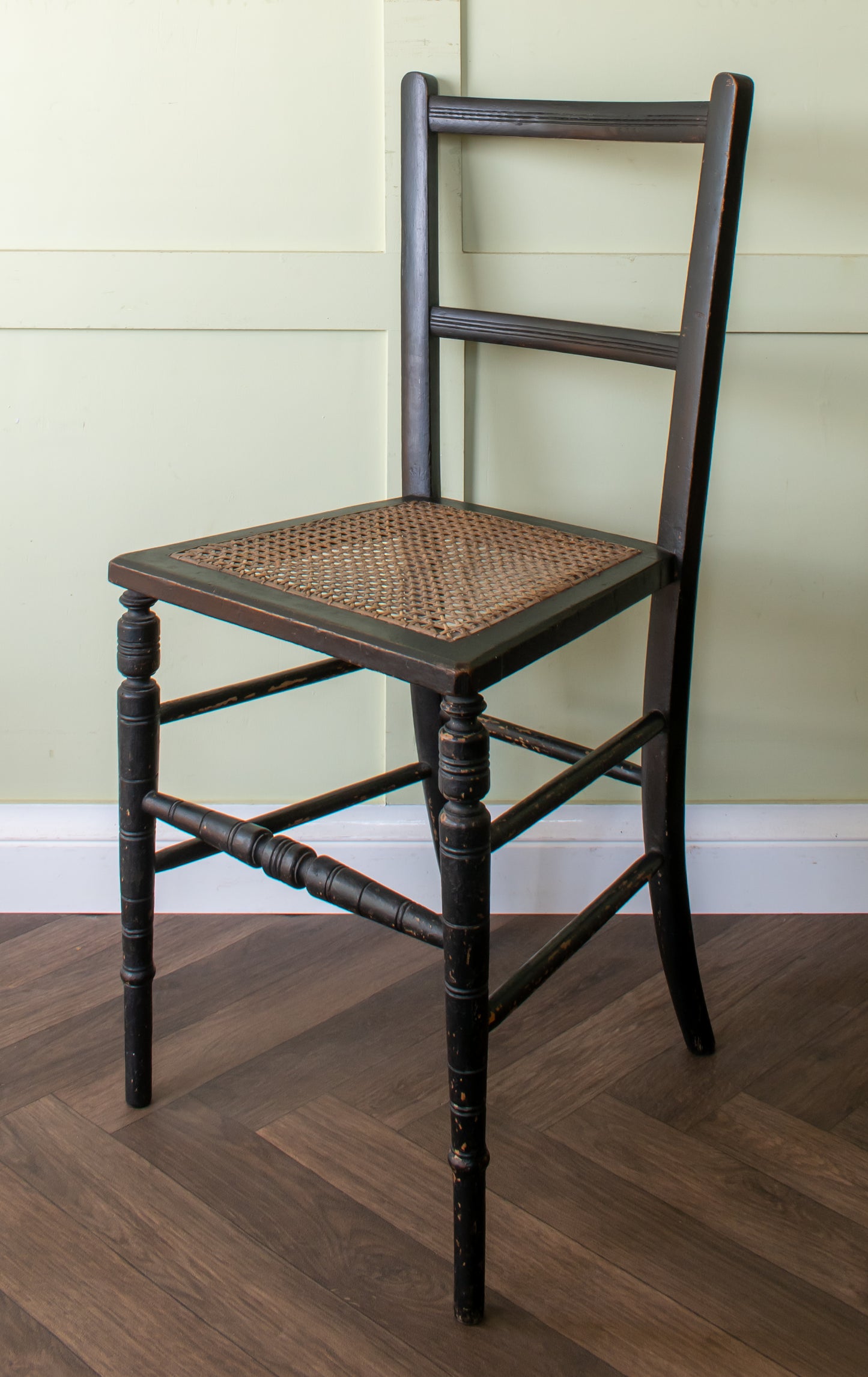 Pair of Ebonised Cane Seat Bedroom Chairs