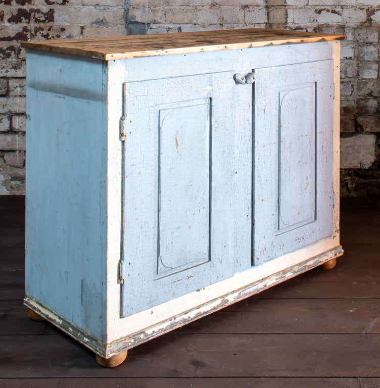 Distressed Overpainted Chippy Blue Cabinet