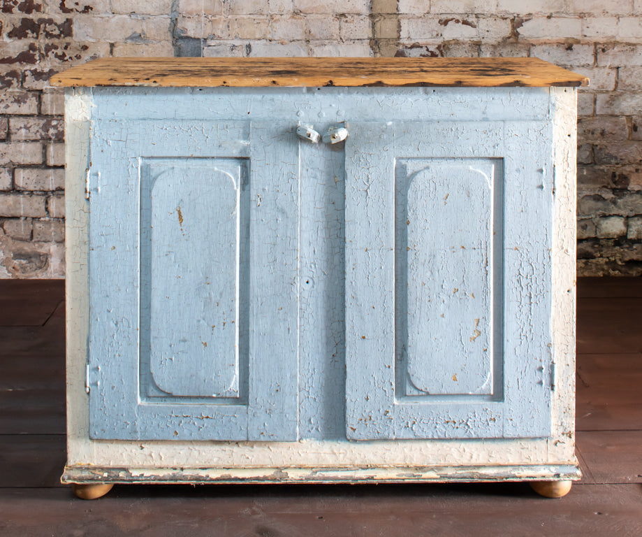 Distressed Overpainted Chippy Blue Cabinet