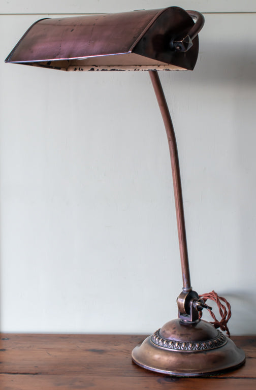 Large Art Deco Copper Adjustable Bankers Lamp