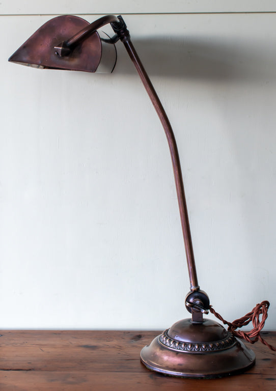 Large Art Deco Copper Adjustable Bankers Lamp