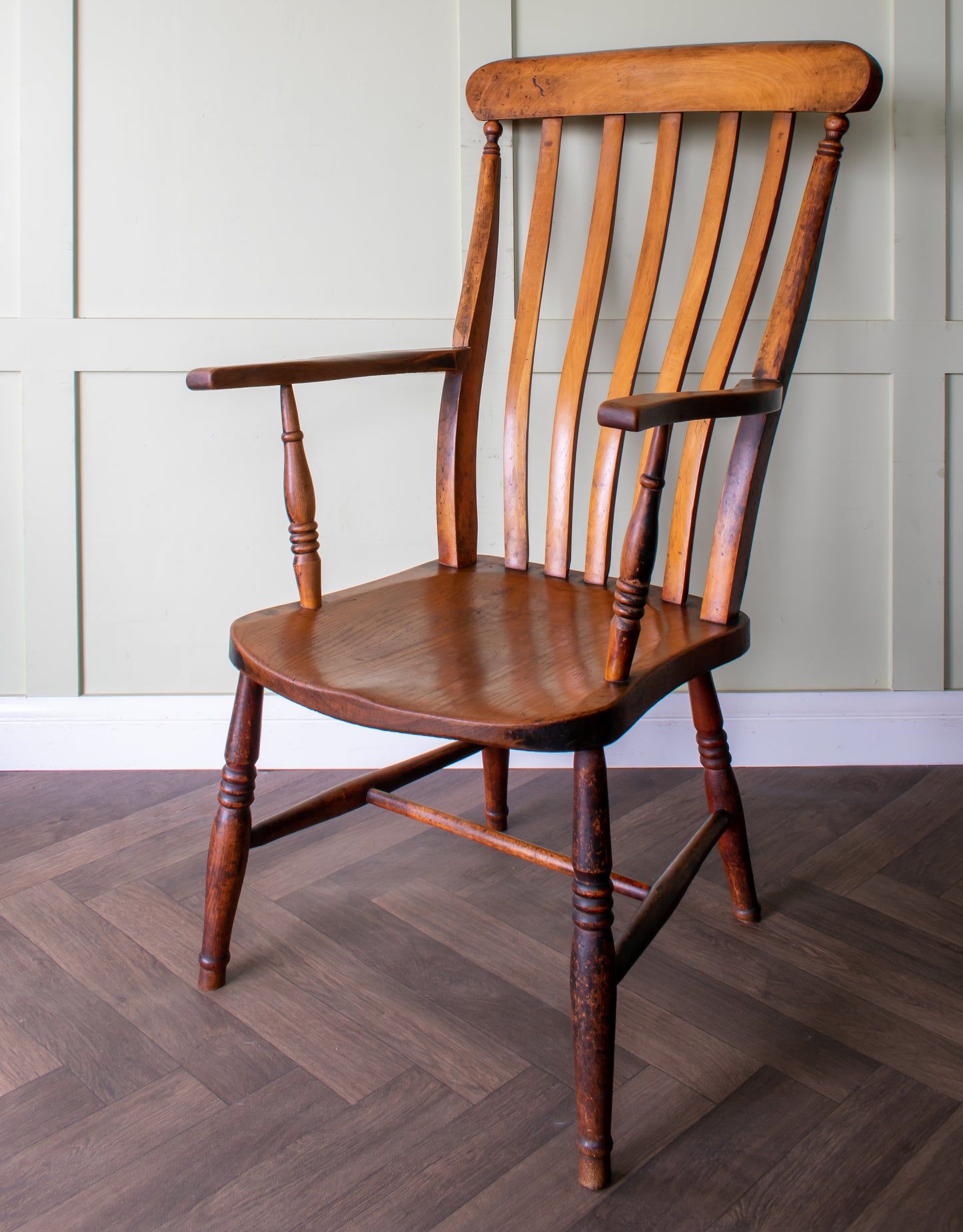 19thC. Beech & Elm Lathback Grandfather Windsor Armchair