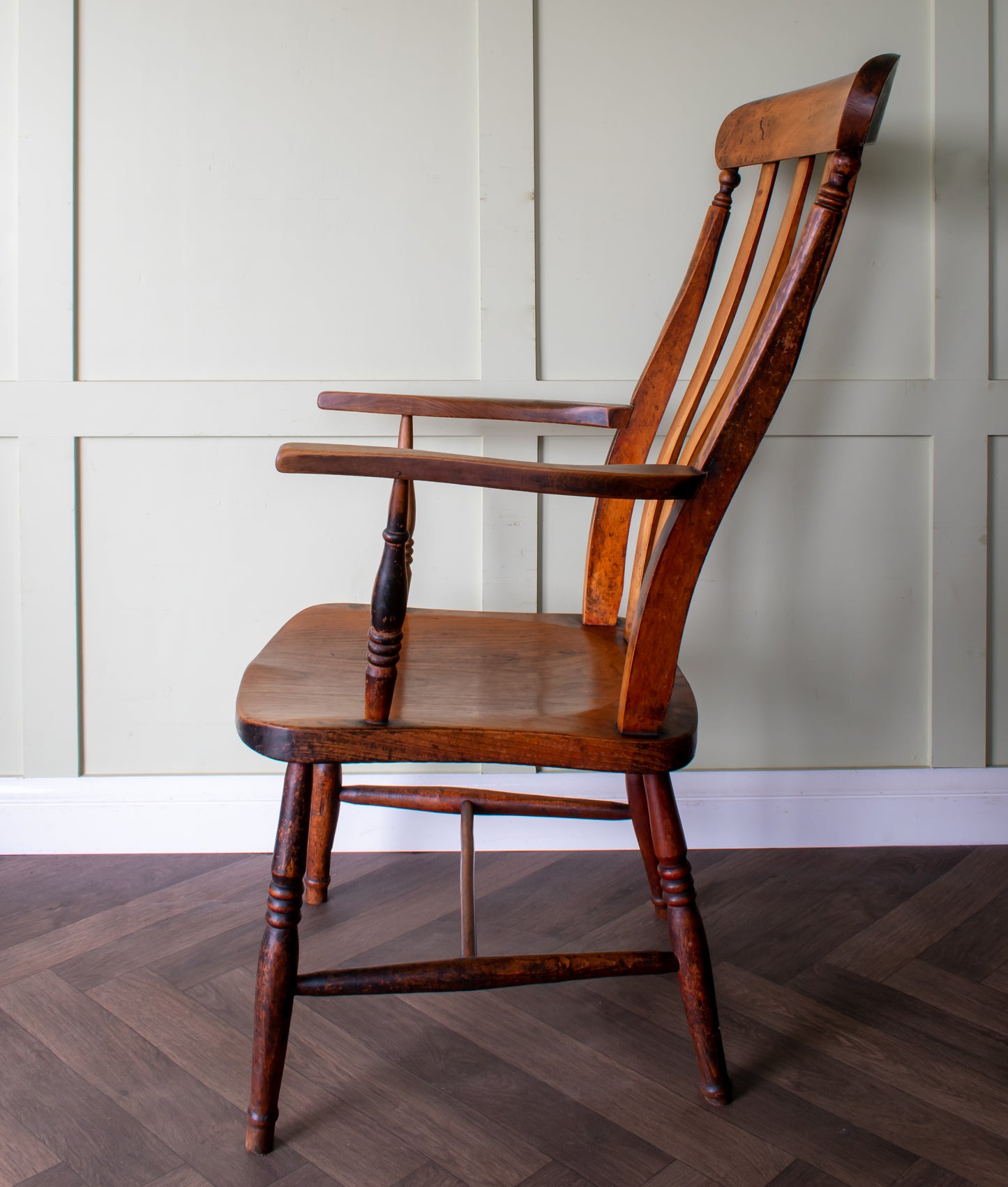 19thC. Beech & Elm Lathback Grandfather Windsor Armchair