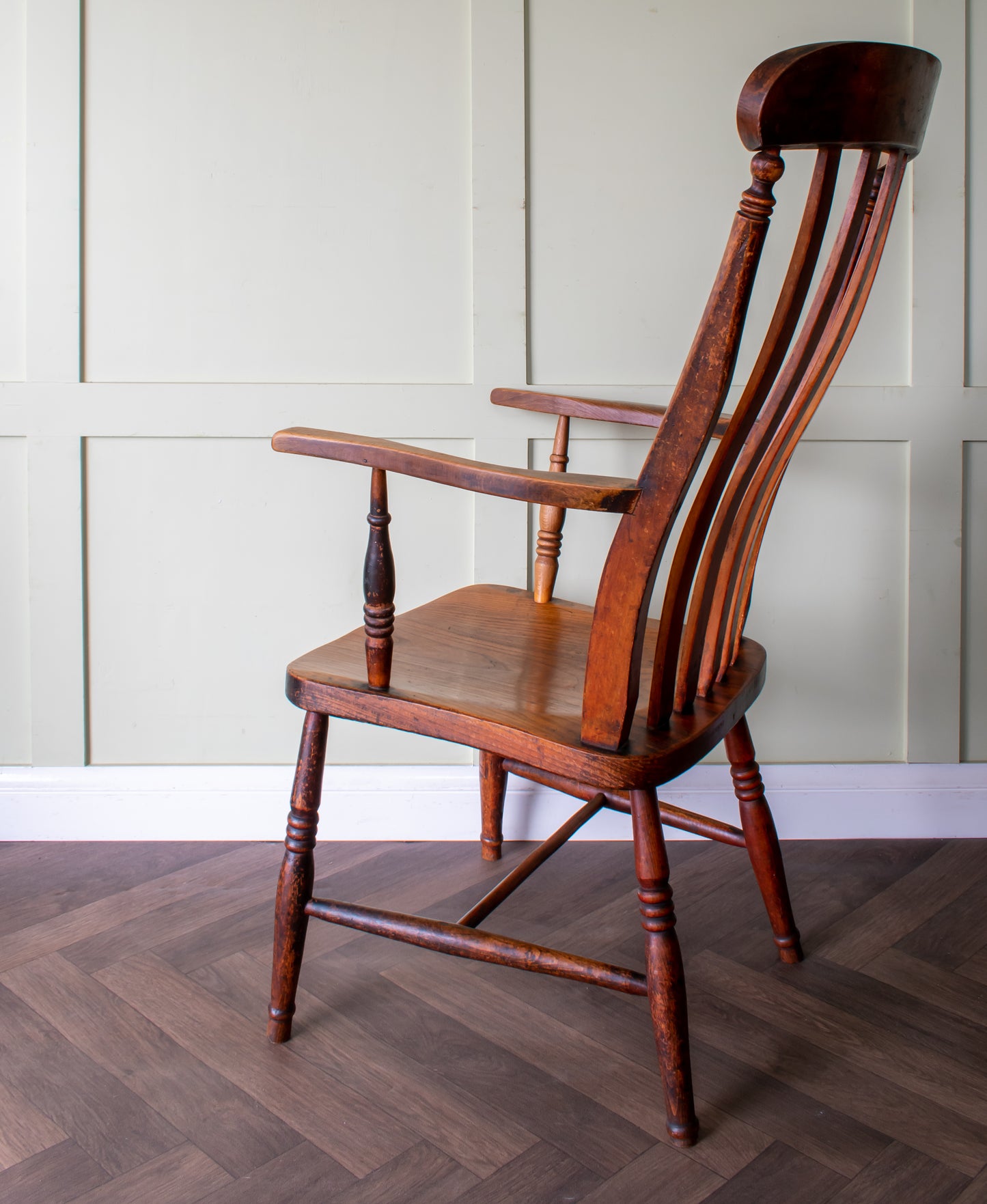 19thC. Beech & Elm Lathback Grandfather Windsor Armchair