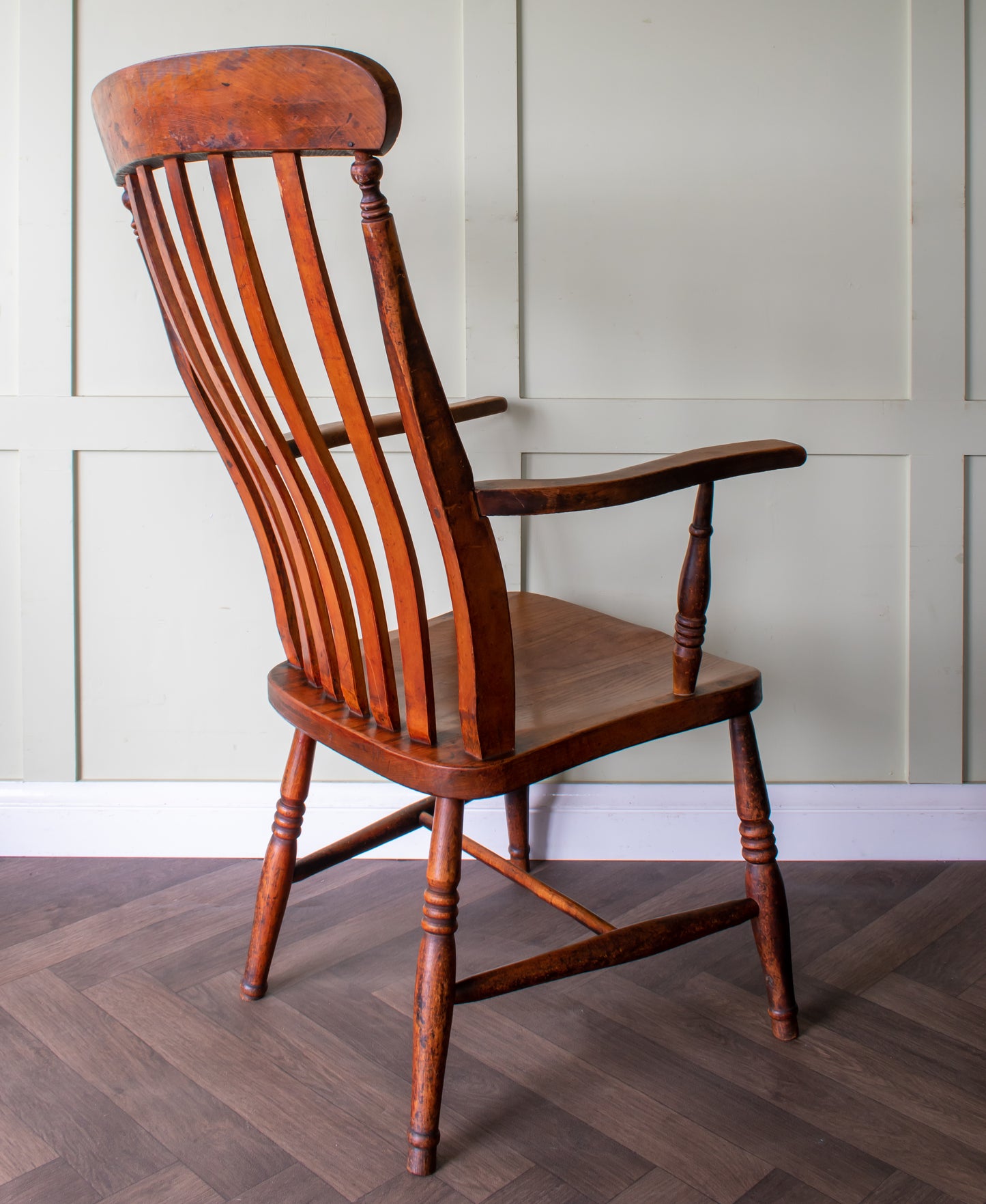 19thC. Beech & Elm Lathback Grandfather Windsor Armchair