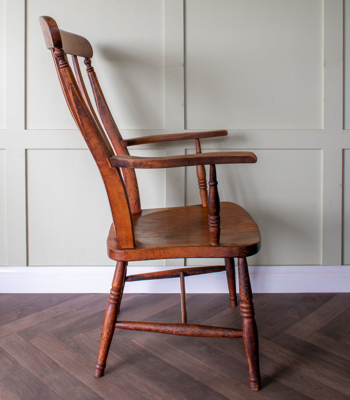 19thC. Beech & Elm Lathback Grandfather Windsor Armchair