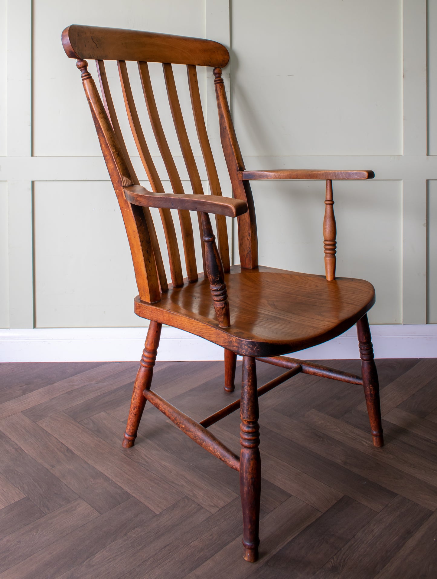 19thC. Beech & Elm Lathback Grandfather Windsor Armchair