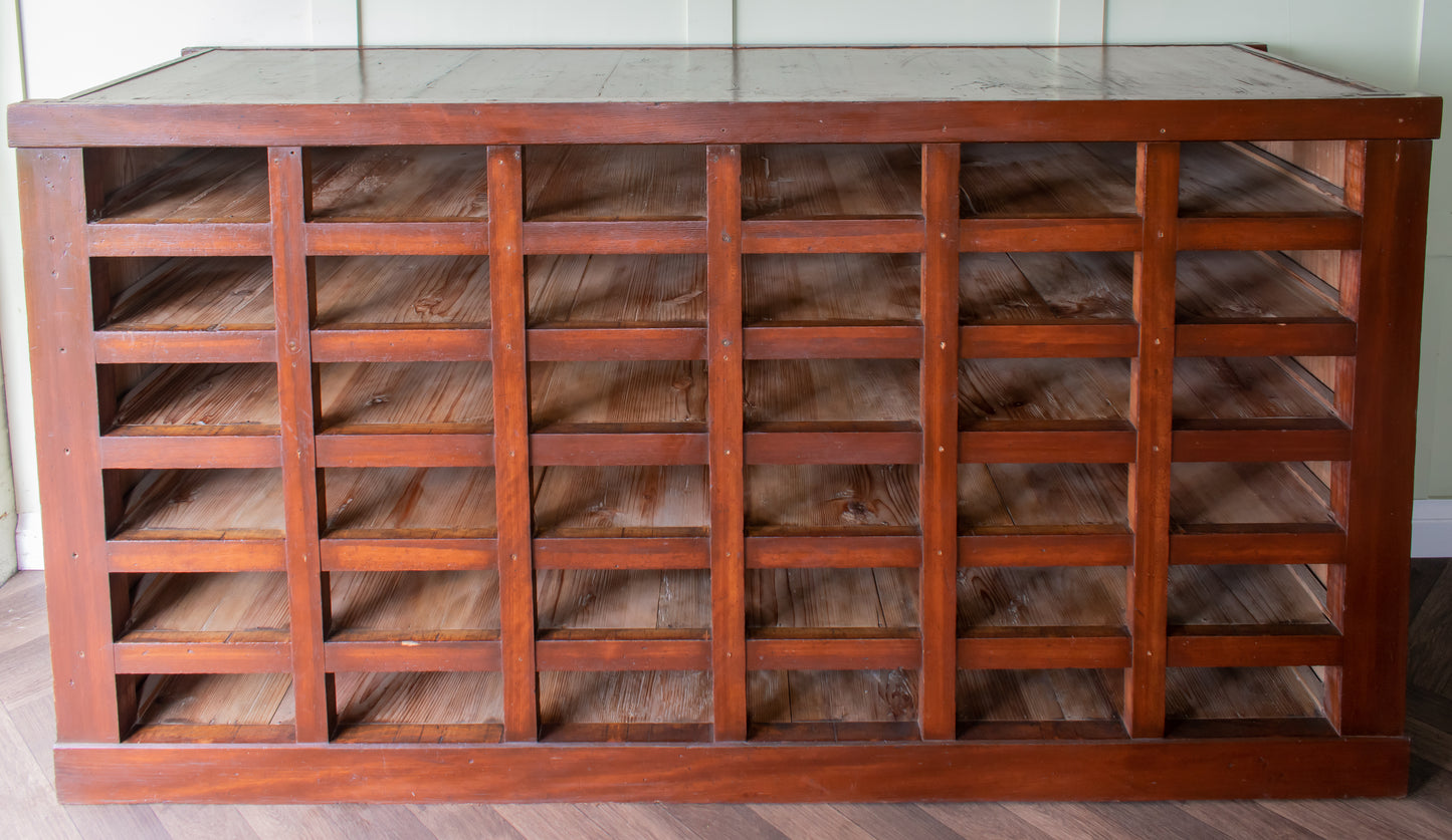 Late 1800s Pine Haberdashery 36 Pigeon Hole Shop Counter