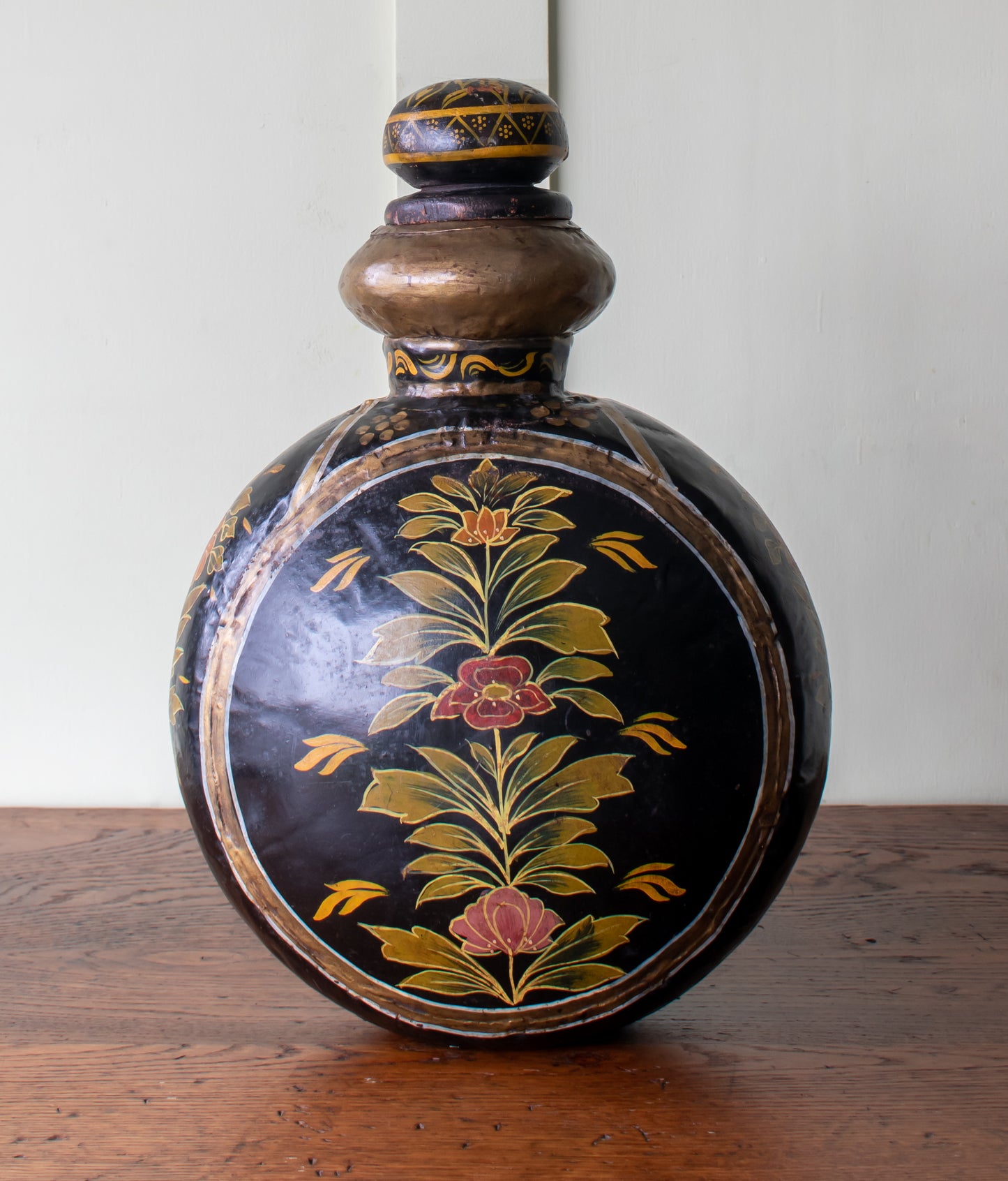 Indo-Raj Hand Hammered & Painted Metal Water Jug/ Flask