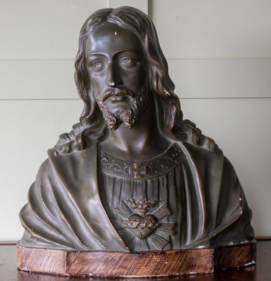 Jesus Christ Sacred Heart Ceramic Bust Signed Balestra