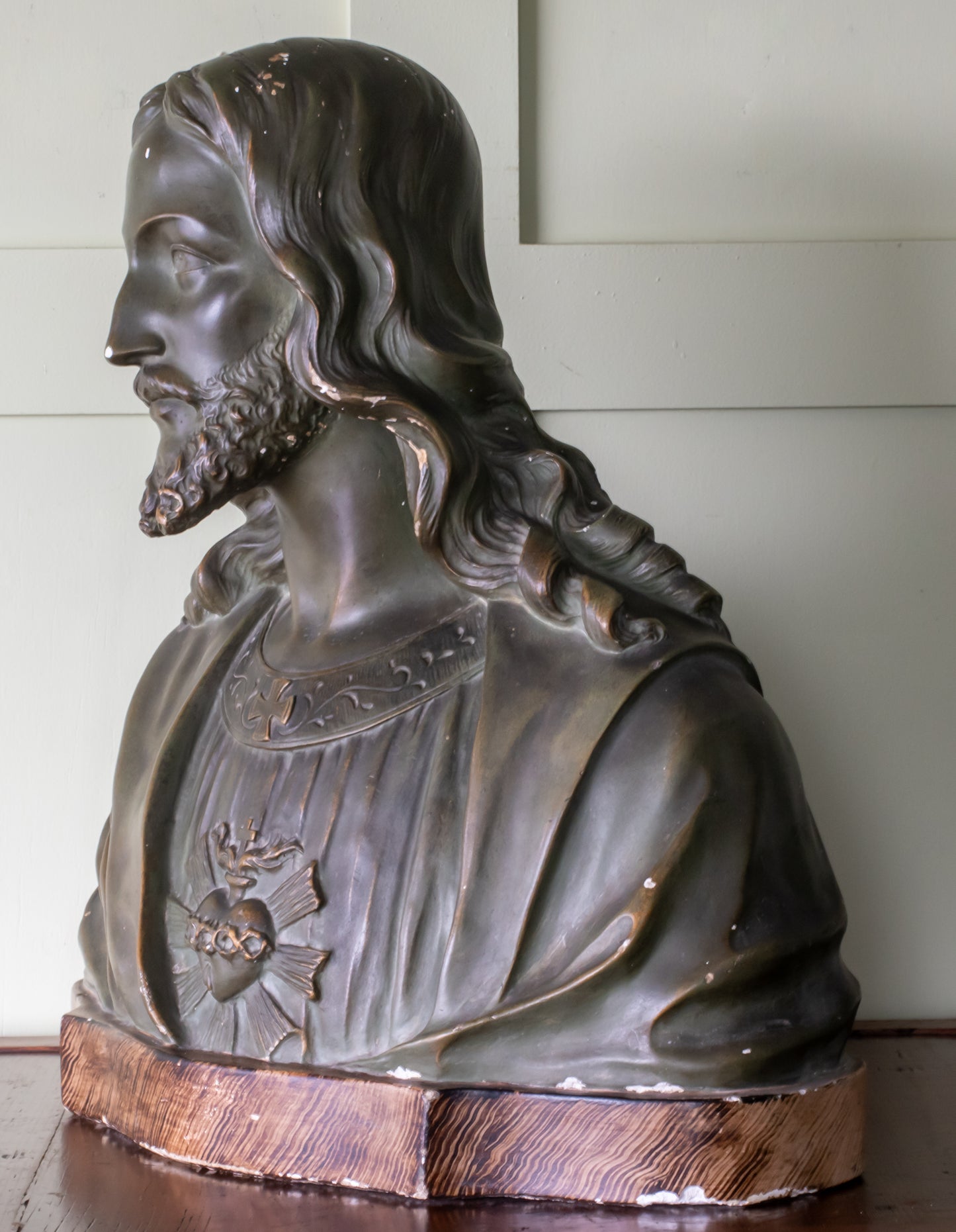 Jesus Christ Sacred Heart Ceramic Bust Signed Balestra