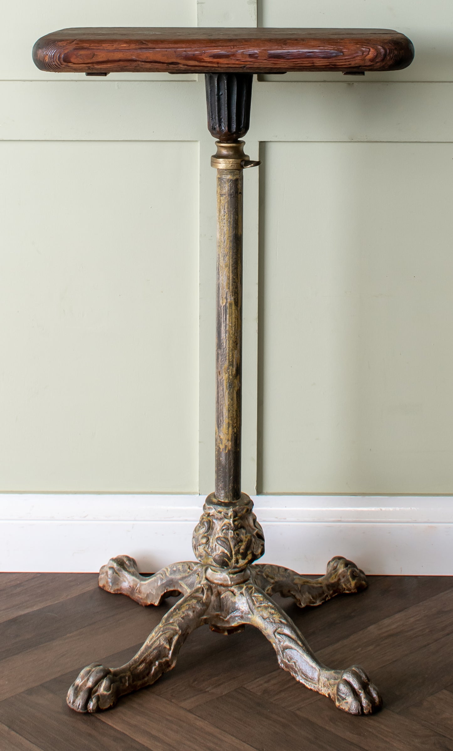 19th C. Telescopically Adjustable Cast Iron Lions Paw Side Table