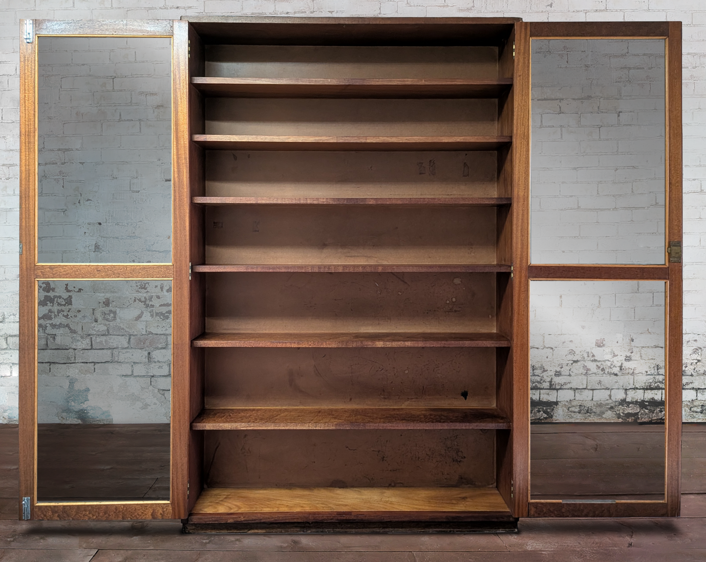 Large Golden Oak School Laboratory Glazed Bookcase Display Cabinet