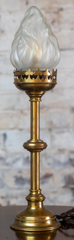 Art Nouveau Brass Flame Shade Table Lamp