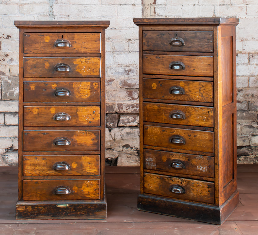 Pair of Withy Grove Stores 7-Drawer Bankers/ Clerks Tallboys