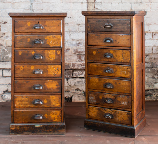 Pair of Withy Grove Stores 7-Drawer Bankers/ Clerks Tallboys